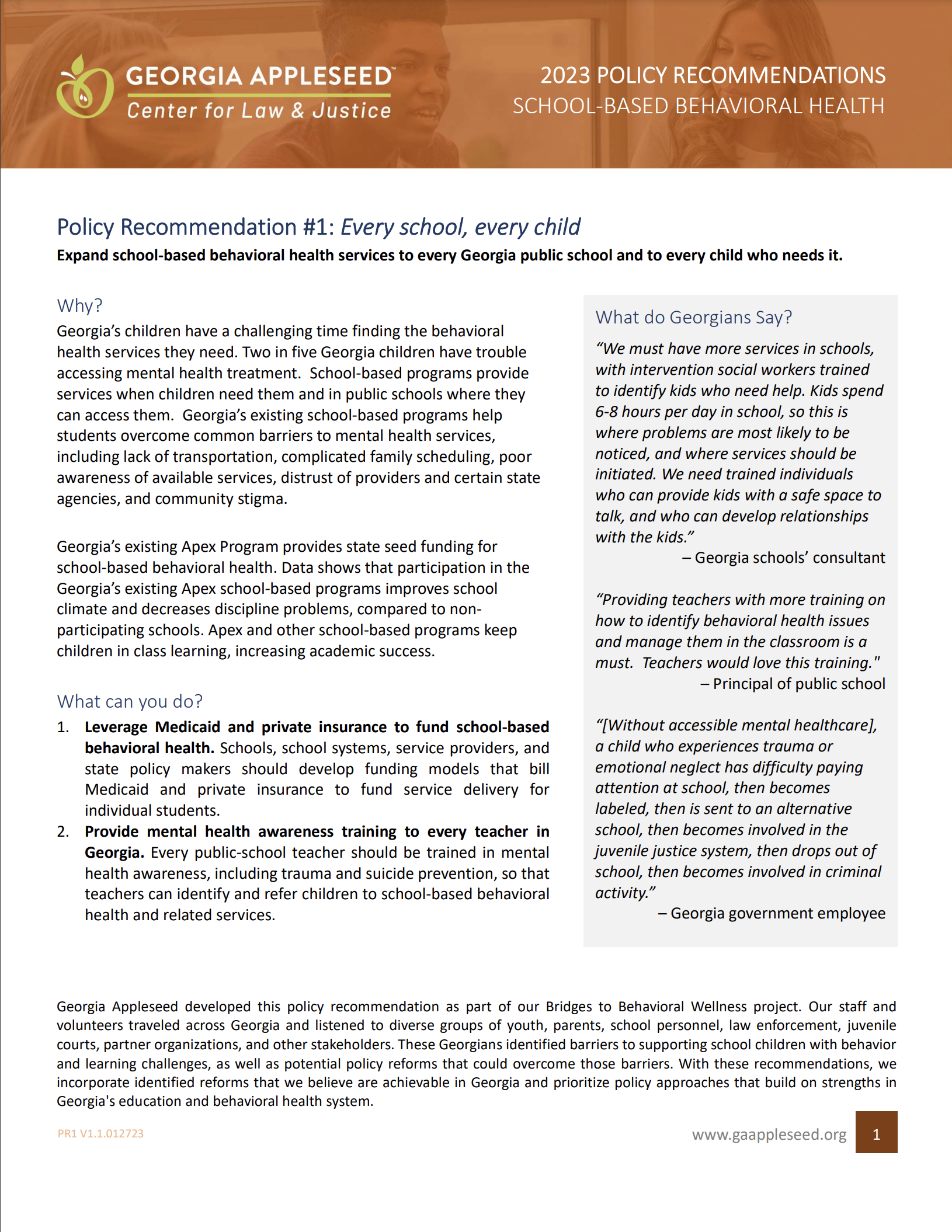 Behavioral Health Appleseed Center for Law & Justice