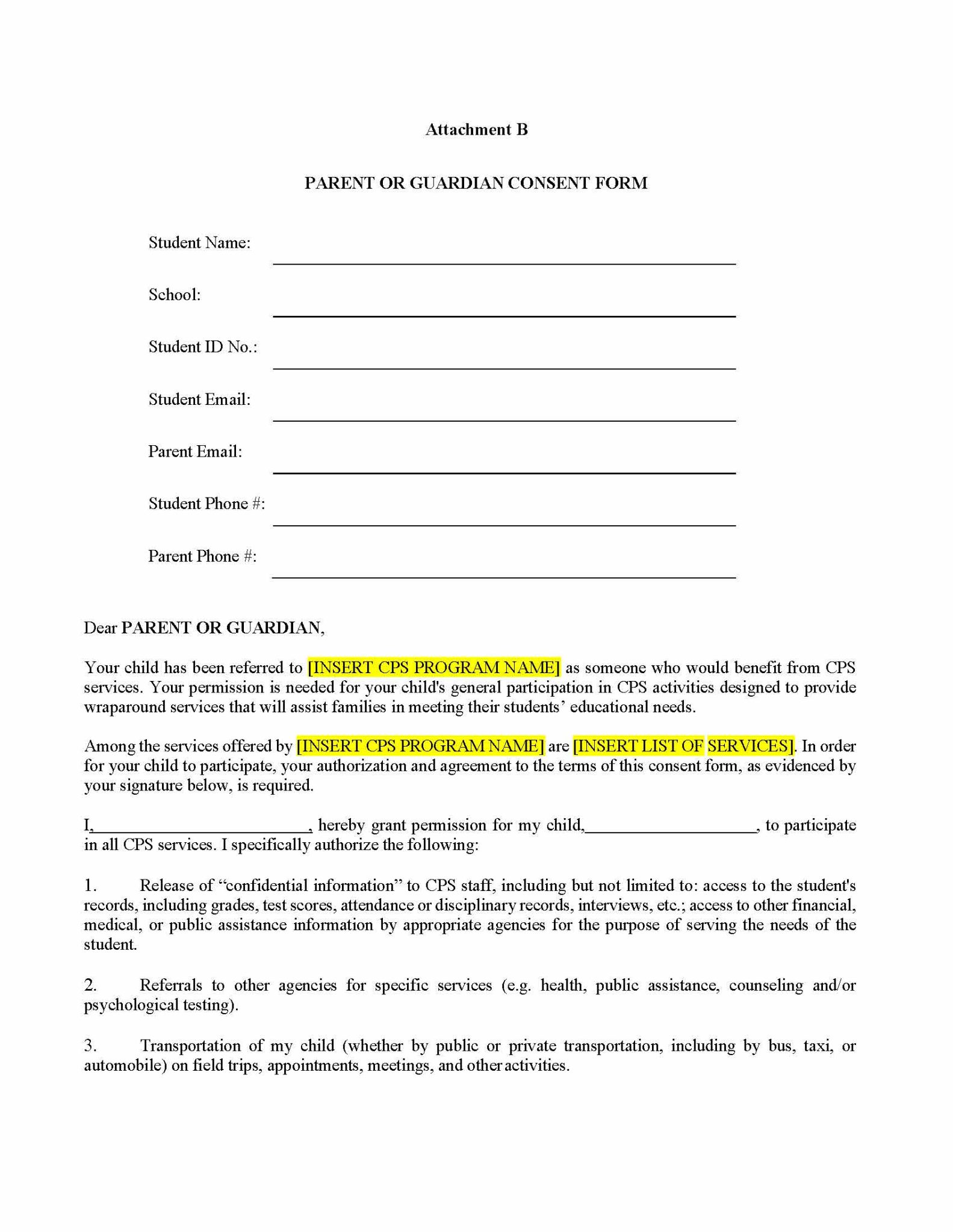 CPS Sample Consent Form Appleseed Center for Law & Justice